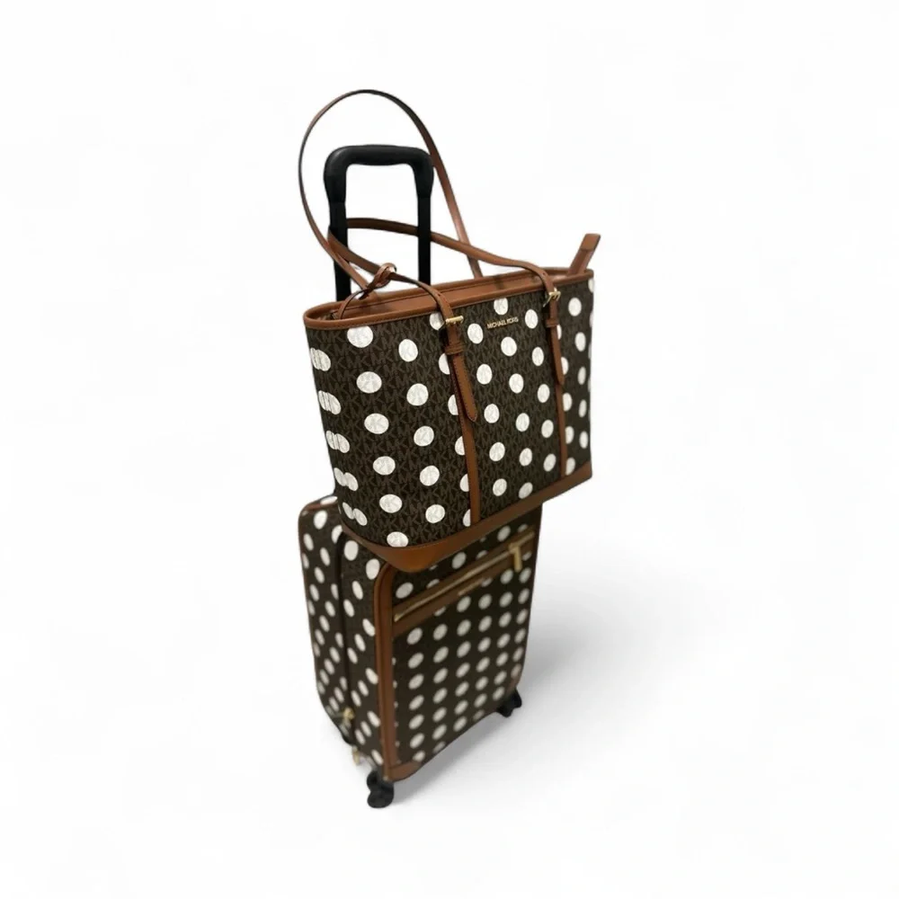 Michael kors Brown and White Polka Dot Women HandBag&suitcase NWT Authentic - Picture 8 of 13